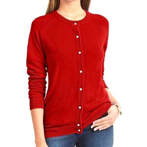 NWT Karen Scott Women's Petite Crew neck Luxsoft Button Cardigan Red Size PS